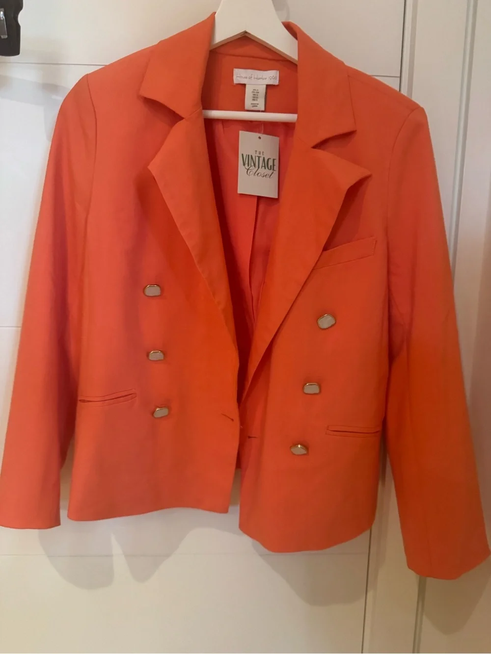 House of Harlow 1960 Orange Double-Breasted Blazer with Gold Buttons